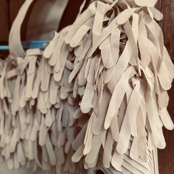 VTG 90s Kaelyn Max Womens Fringe Bell Sleeve Top Beige Cold Shoulder Fairy XL - Picture 5 of 10